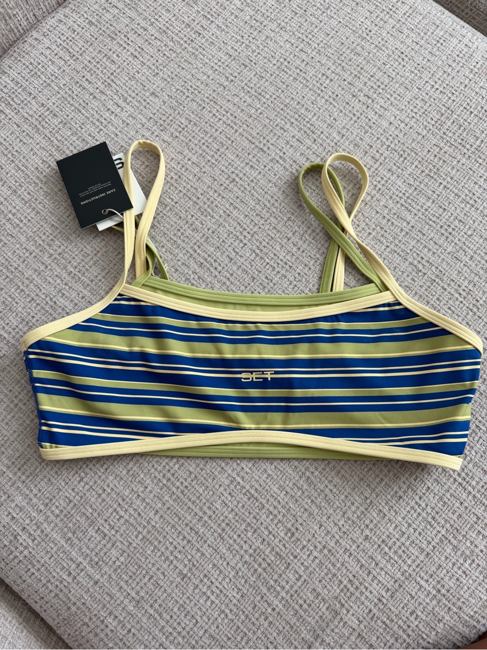 SET Active Blue and Lime Striped Crop Top